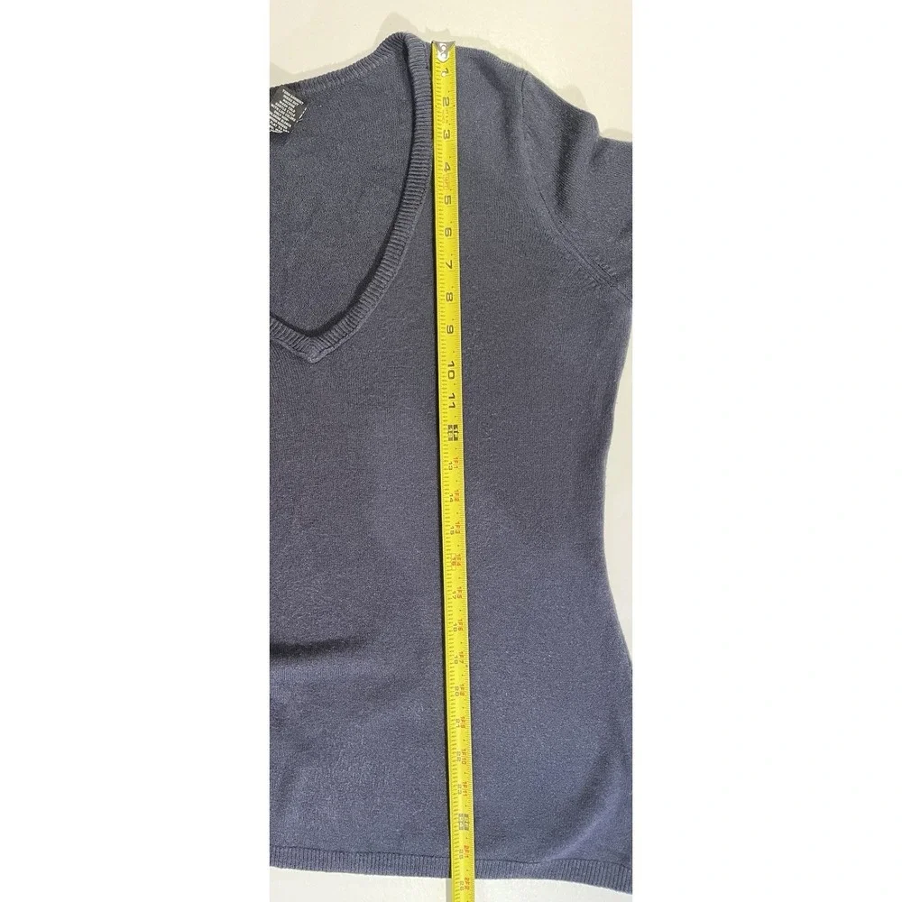 New York & Company V-Neck Sweater Womens Large Blue Long Sleeve Knit Top Casuals